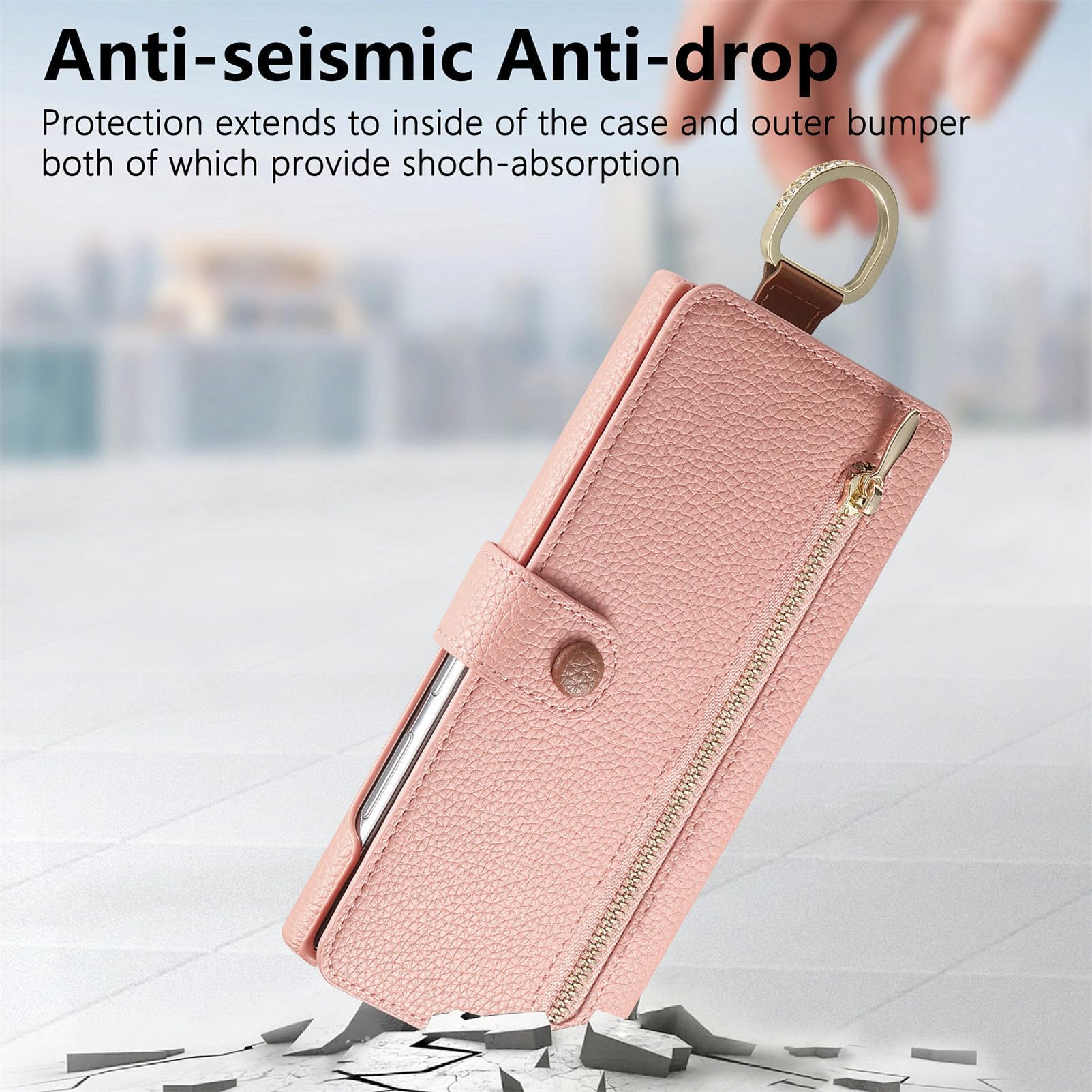 Etui z paskiem na nadgarstek do Samsung Galaxy S26 Ultra/S26+/S26, brokatowy portfel z fakturą liczi, etui z klapką i stojakiem ochrona RFID, niebieski, S26+