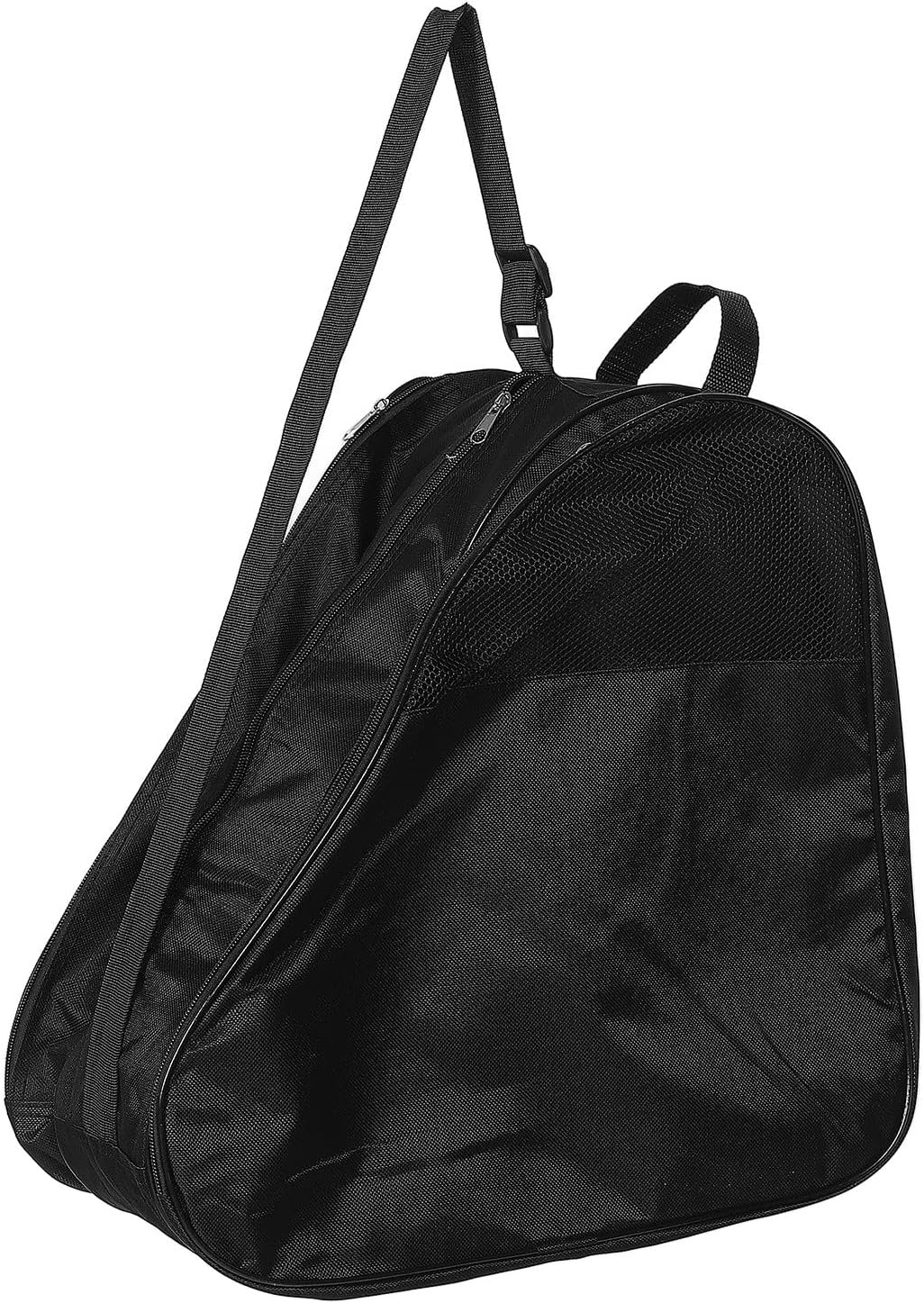 Roller Skates Bag with Zipper, Triple-layer Black Mesh Skate Shoes Organizer, Roller Backpack and Shoulder Carrying Bag for Inline and Ice Skating Sports