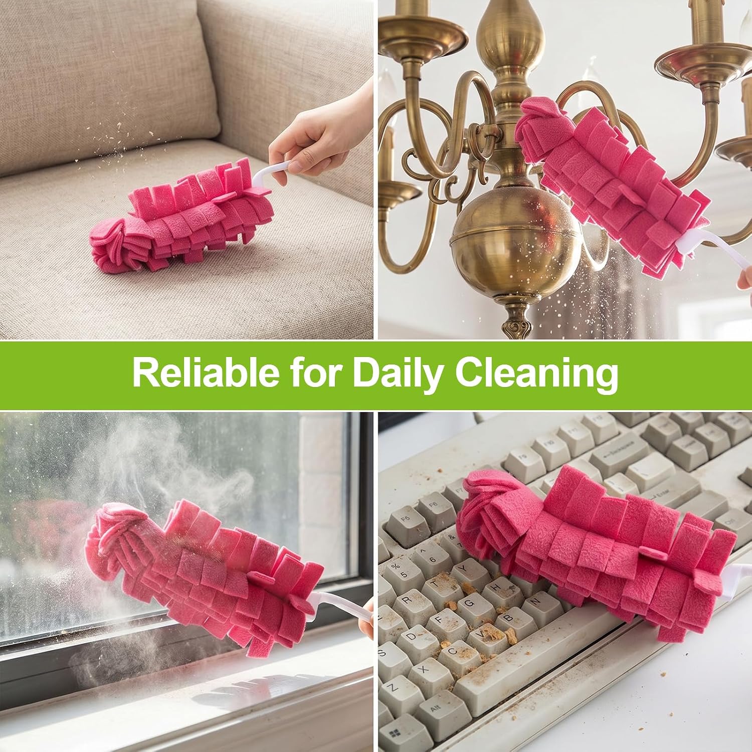 25 Pcs Reusable Duster Refills with 2 Handles, Heavy Duty Fleece Duster Pads Refills, 360° Washable Hand Dusters Pads for Cleaning Ceiling Fan Window Furniture Floor