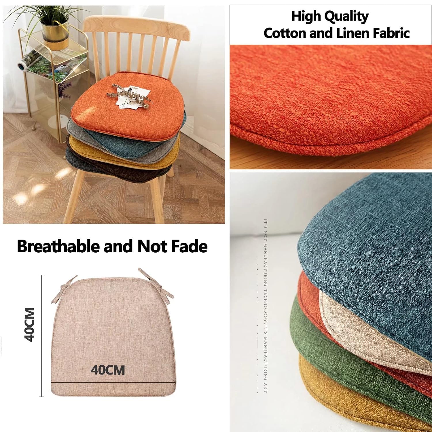 Chair Pads for Dining Chairs Set of 4 with Ties, Seat Cushions for Kitchen Chairs Farmhouse, Dining Room Chair Cushions Non Slip, Thick Washable Chair Cushion Pads Green - Image 6