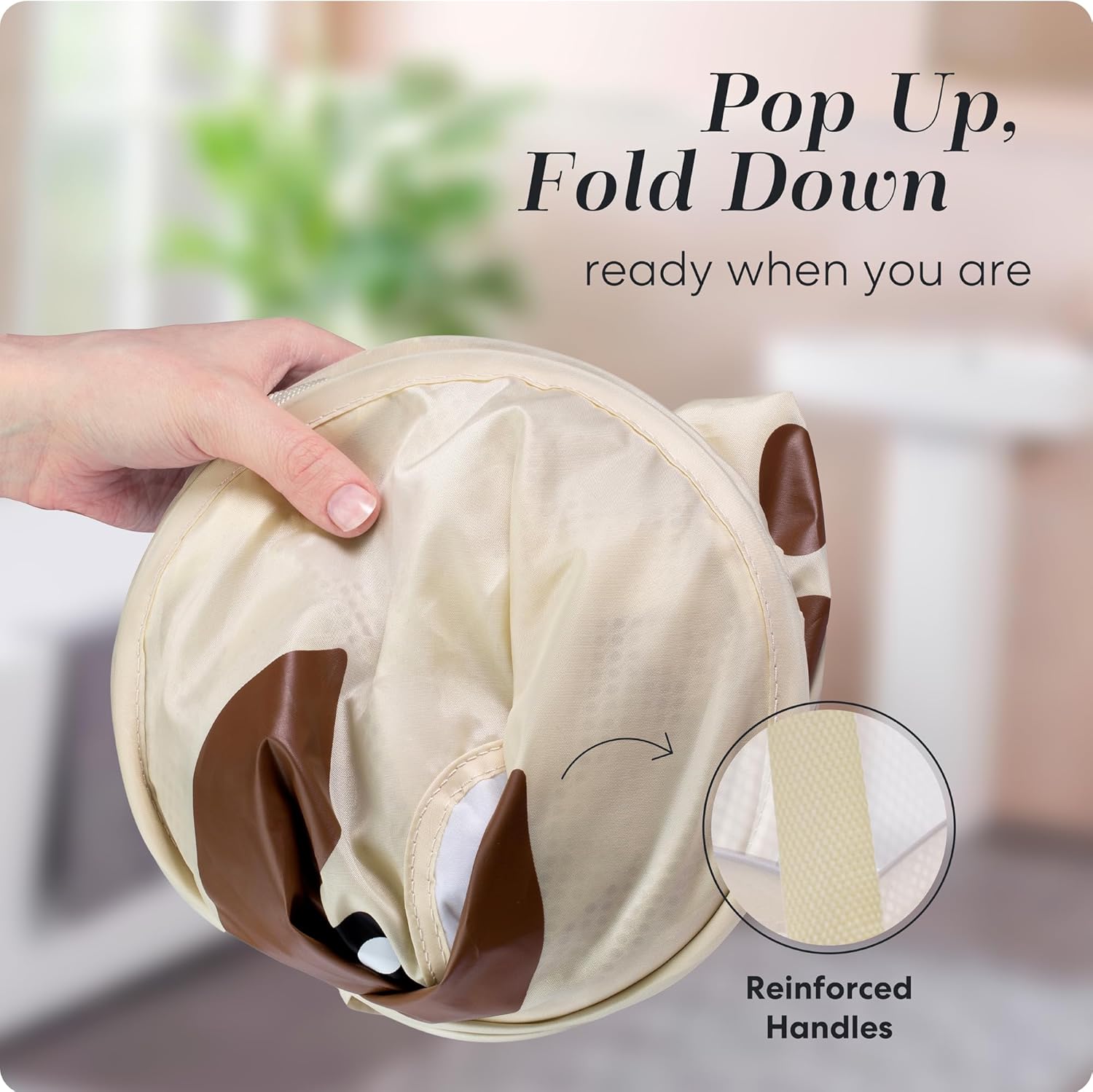 Pop Up Laundry Hamper, Cute Puppy Collapsible Mesh Basket 71L with Reinforced Handles and Side Pocket - Foldable Pop Up Hamper for Dorm, Travel, Kids Room - Handy Laundry (Puppy)