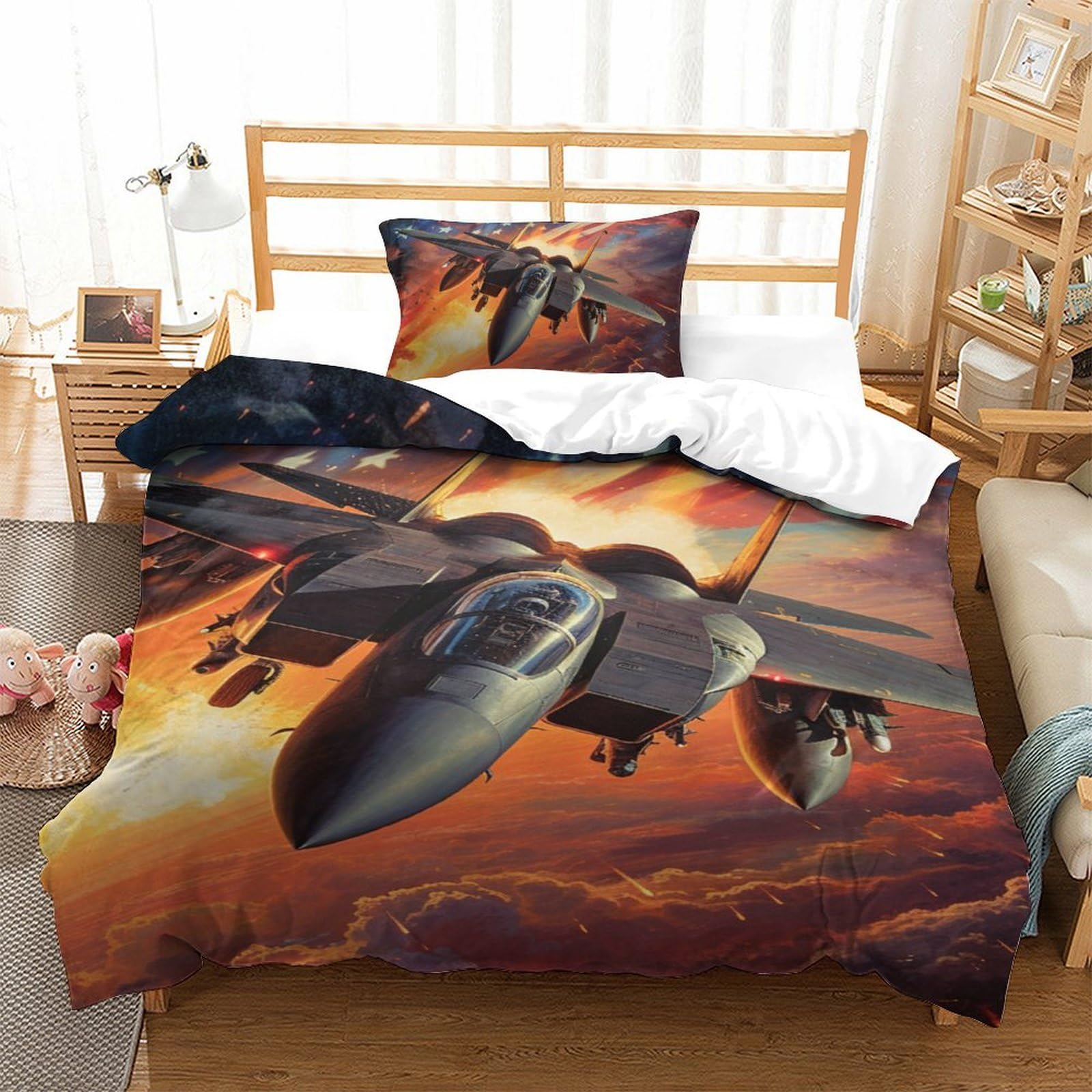 Housse De Couette Avions de Combat Facile à Repasser et Anti-Plis Lit 1 Personne