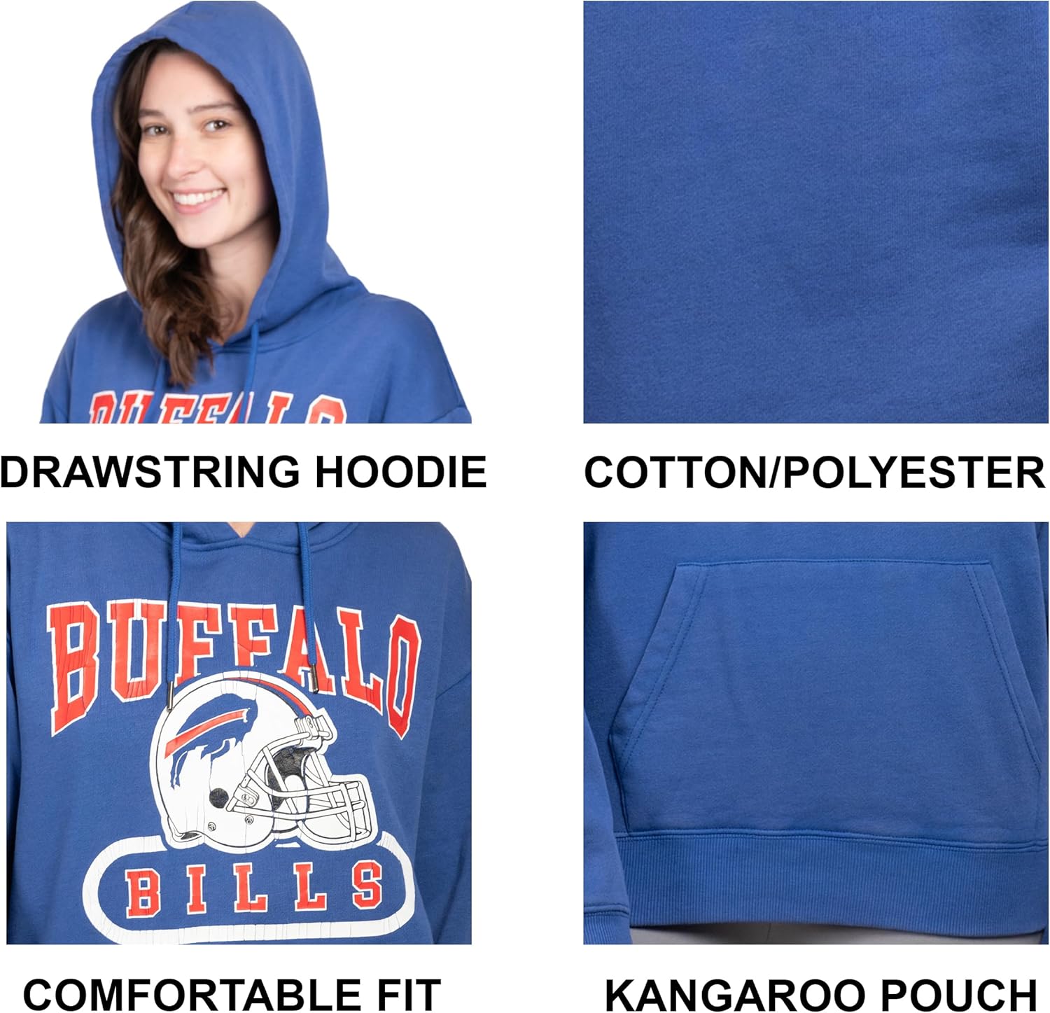 Ultra Game Women's NFL Official Distressed Graphic Super Soft Hoodie Pullover Sweatshirt