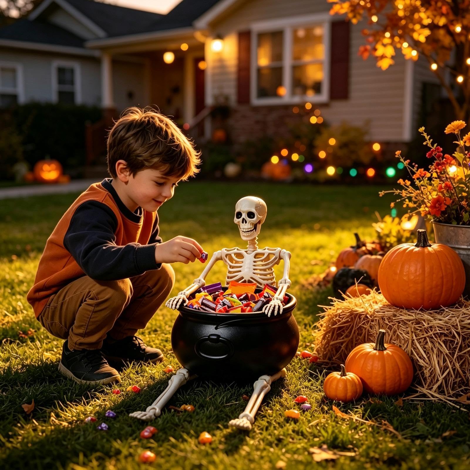 1 porta caramelle scheletro, ornamento spettrale scherzo di Halloween