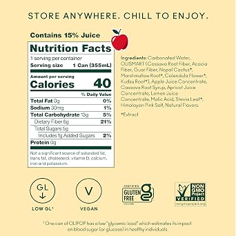 OLIPOP Sparkling Prebiotic Soda, Crisp Apple, Pantry Pack Packed with Prebiotics, Fiber, and Botanicals, Gluten Free, GMO Free, 12oz Skinny Can (12-Cans) (Packaging May Vary)