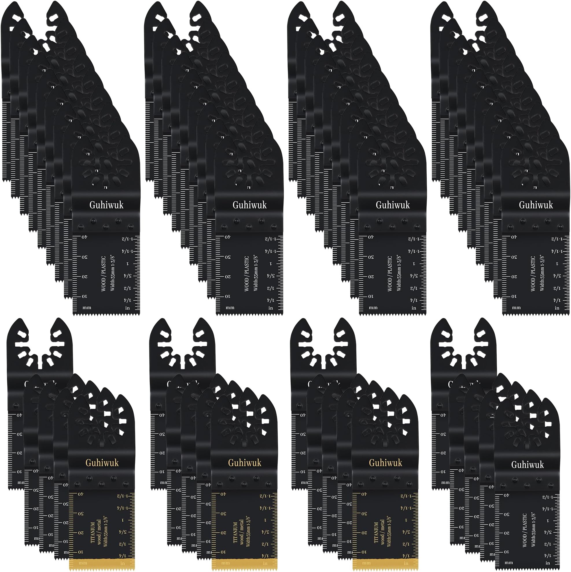 55PCS Oscillating Saw Blades, Quick Release Titanium Multitool Blades for Wood Plastics Metal, Universal Multi Tool Oscillating Blades Kits Fit Dewalt Milwaukee Ryobi Makita Rockwell Fein