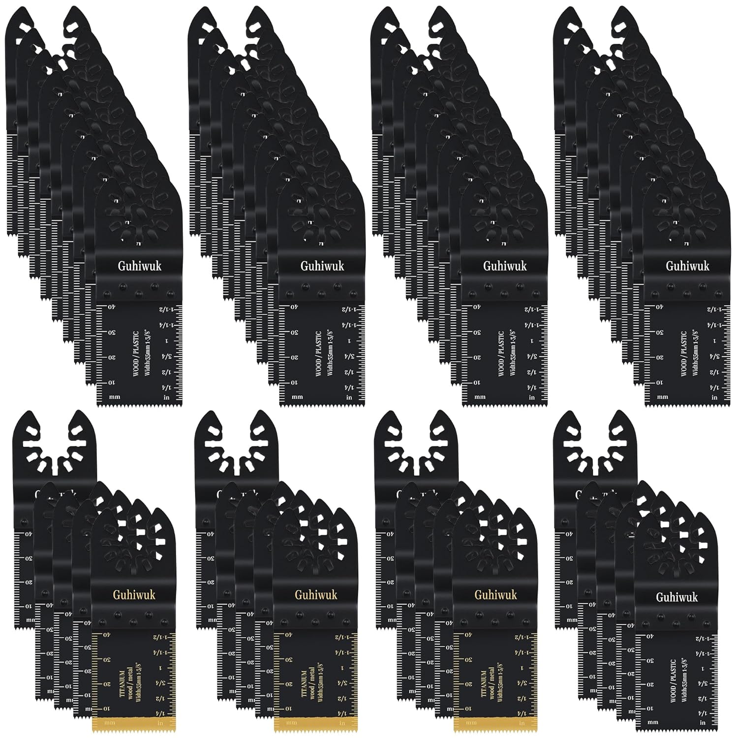 55PCS Oscillating Saw Blades, Quick Release Titanium Multitool Blades for Wood Plastics Metal, Universal Multi Tool Oscillating Blades Kits Fit Dewalt Milwaukee Ryobi Makita Rockwell Fein