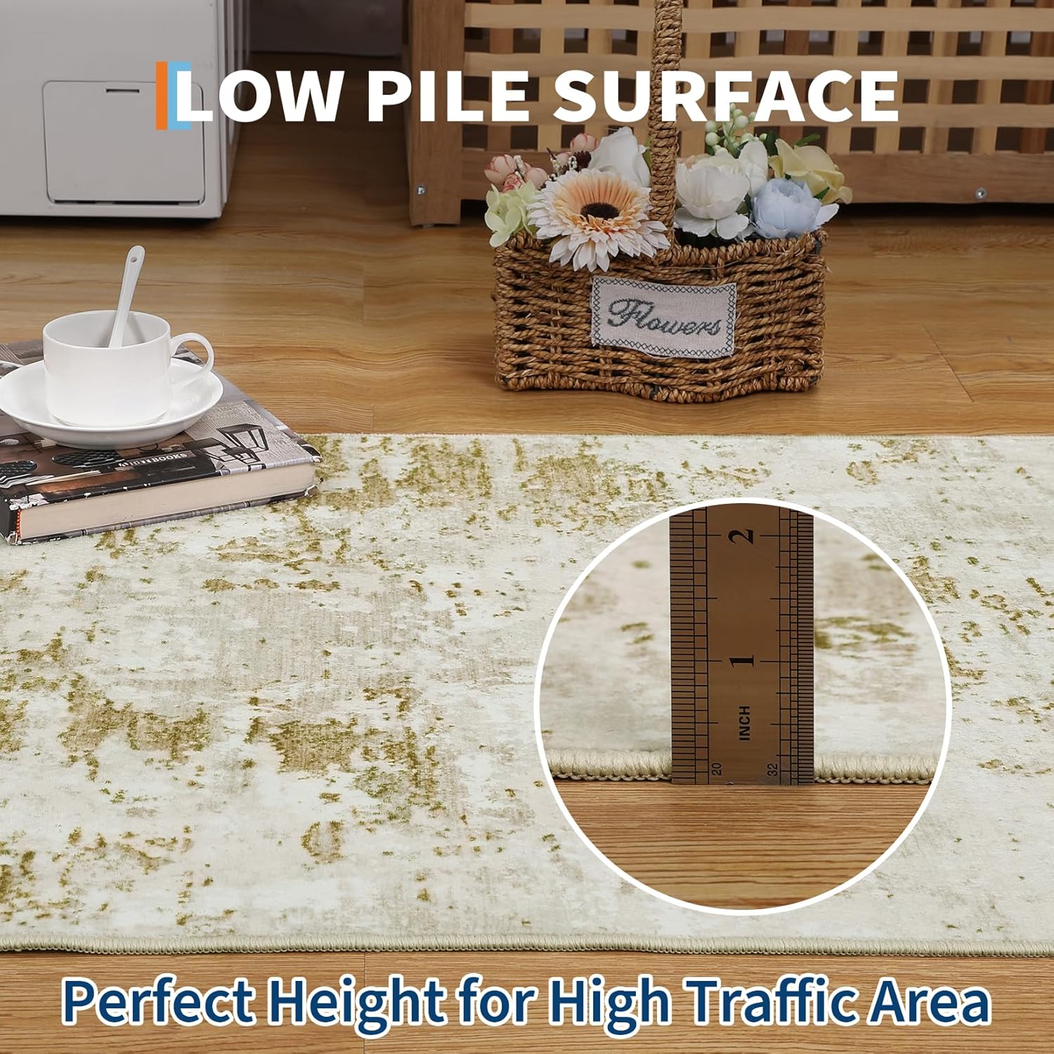 ROYHOME Modern Abstract 2x6 Runner Rug Washable Non Slip Stain Resistant Rug for Hallway Kitchen Bedroom Non Shedding Low Pile Indoor Floor Cover,Golden Grey