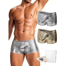 ohyeahlady Men's Faux Snakeskin Boxer Briefs Shiny U-Convex Pouch Trunks