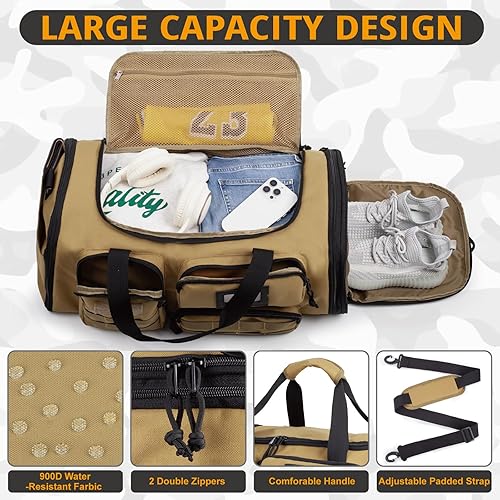 Miniatura 3 de Bolsa de gimnasio expandible para hombres, táctica grande 3 en 1, bolsa deportiva con compartimento para zapatos, resistente al agua, bolsa de mano