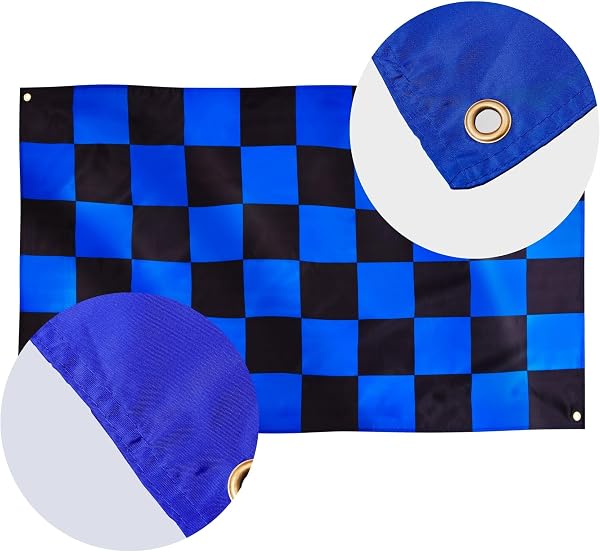 Runesol - Bandiera a scacchi blu e nero, 91 x 152 cm, 0,9 x 1,5 m, per corse F1, decorazione per feste di auto, 4 occhielli, bandiere premium - 4