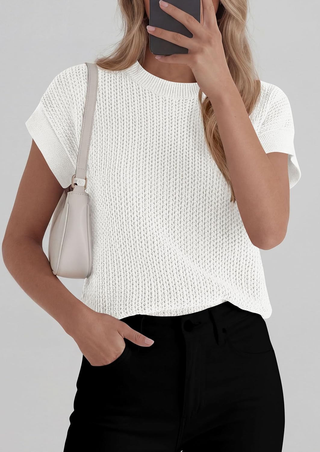 PRETTYGARDEN Women's 2026 Spring Fashion Sweater Vest Business Casual Crochet Tops Cap Sleeve Knit Shirt Beach Summer Outfits - Image 3