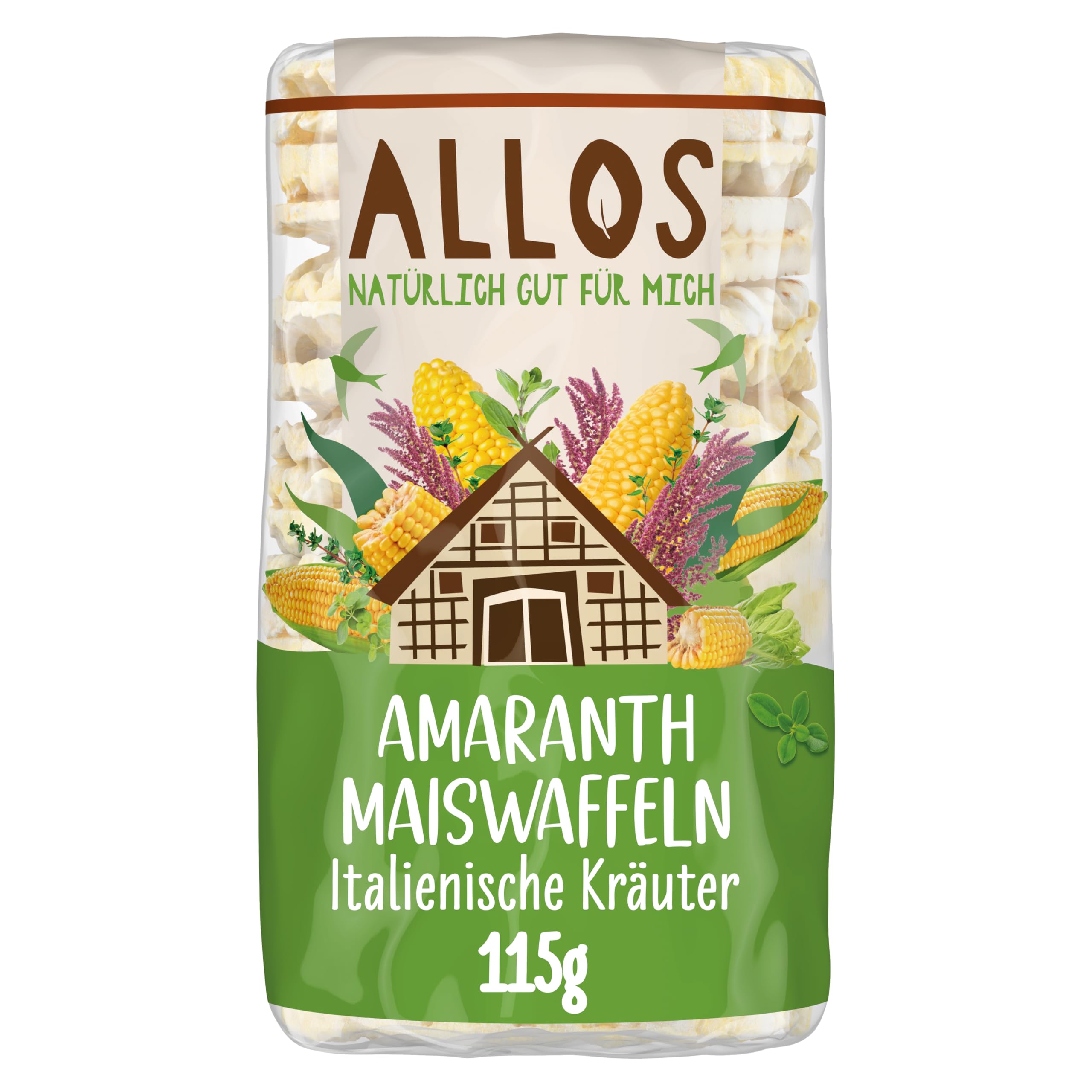 Allos Bio Amaranth-Mais Waffeln Italienische Kräuter | 12er Pack | Knusprig-leichter Snack mit Kräutern | Alternative zu Reiswaffeln |vegan & glutenfrei | 12 x 115g
