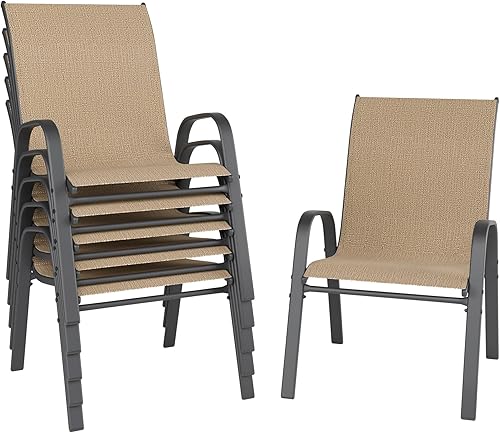 Juego de 6 sillas de patio, sillas de comedor al aire libre apilables para todo tipo de clima, muebles de exterior modernos de metal transpirable