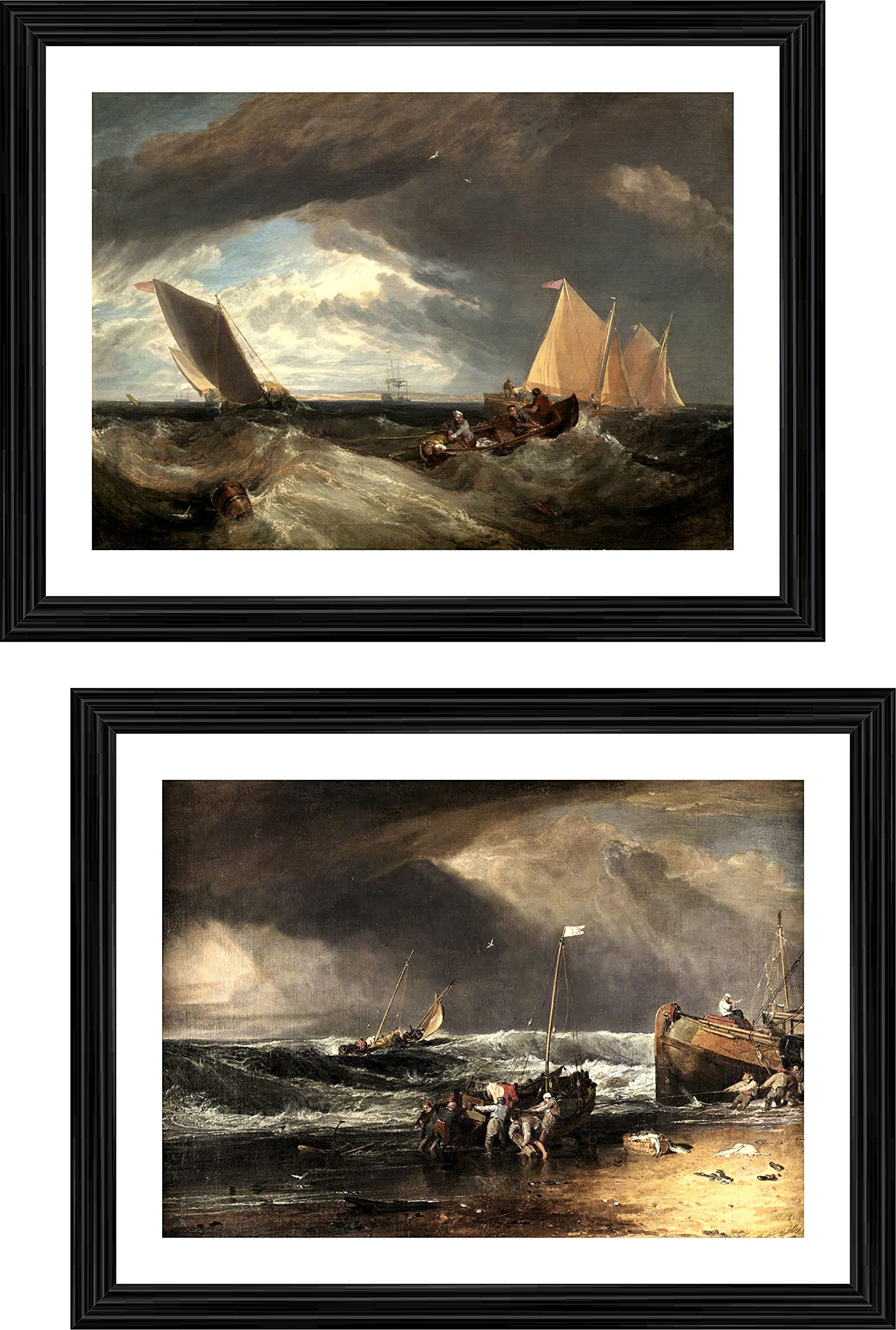 Adventures® *Thames and the Medway Junction* & *Fishermen Hauling a Boat ashore*- 2 Paintings by JMW Turner, Set of 2 Wall Décor Frames (Acrylic Frame), Size: 14"x18" each. 23 Options.