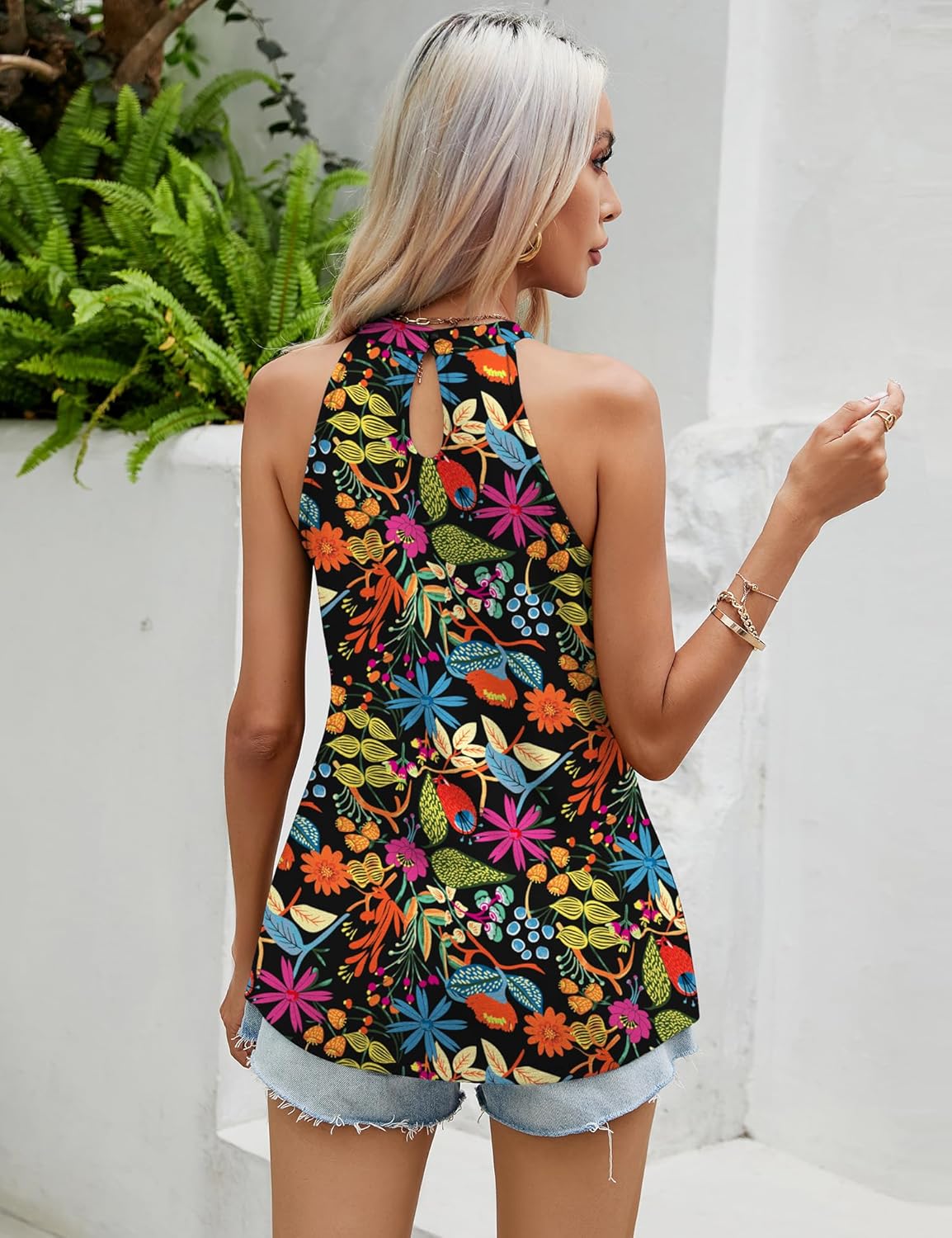 Ivicoer Tank Top for Women Pleated High Neck Halter Tops Casual Sleeveless Shirts Loose Fit S-XXL - Image 6