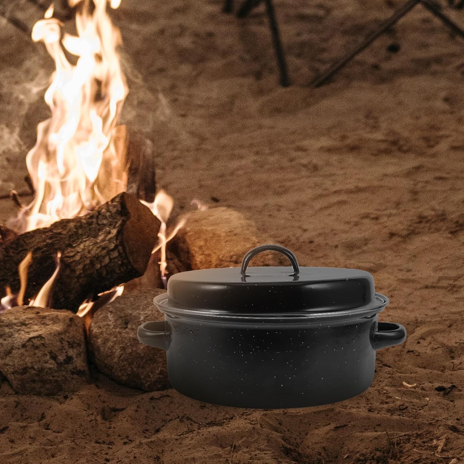 Covered Roaster Pot for Roasting Vegetables and Meats Enamelware Baking Pan Ergonomic Handles for Sweet Potatoes