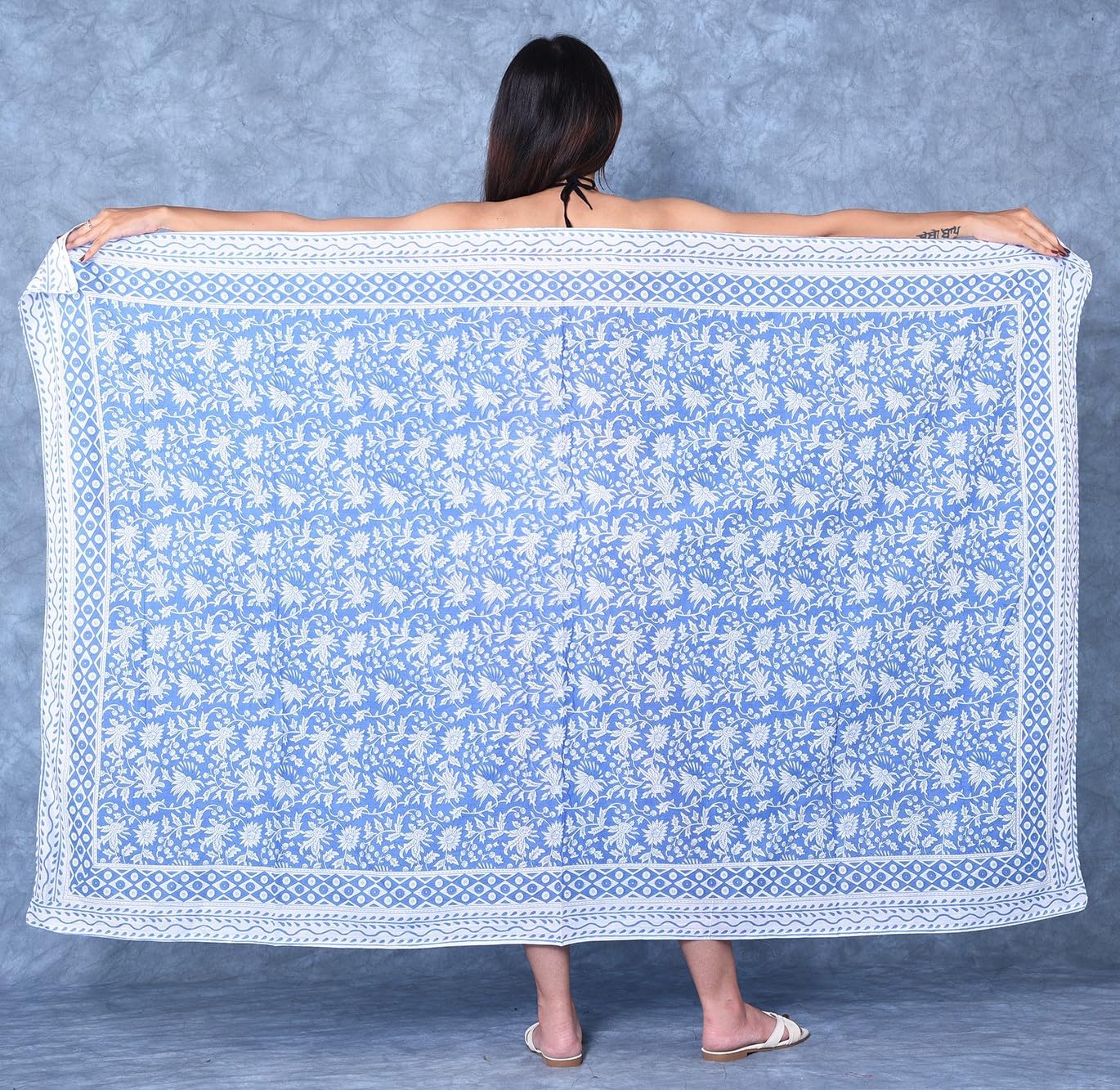 100% Cotton Hand Block Print Pareo Sarong Swimsuit Wrap Skirt Cover Up Long Women’s Apparel Fabric Beach Bikni (73" x 44")