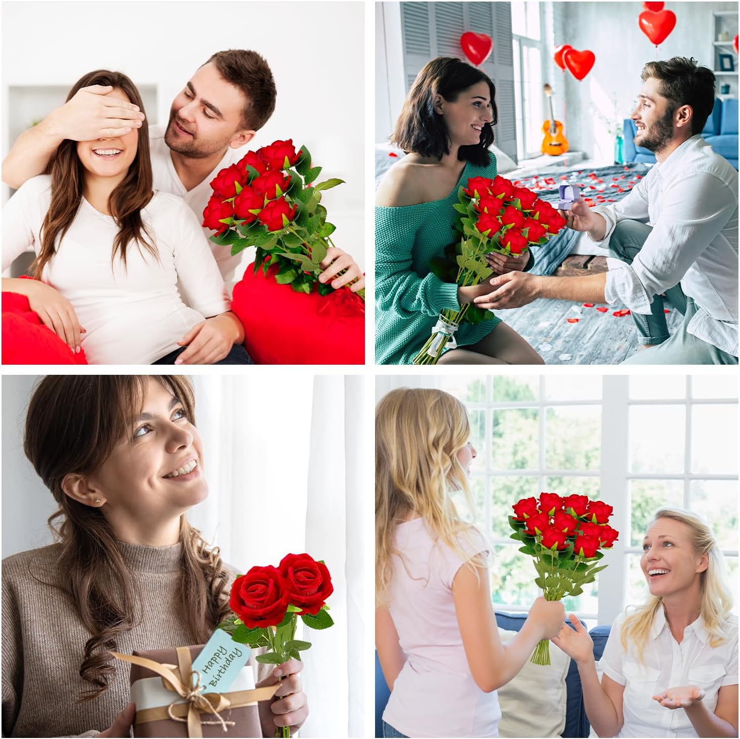 Wondrus Valentines Day Artificial Flowers Bulk 50 PCS, Fake Velvet Silk Red Roses with Long Stems Realistic Bouquet for Wedding Centerpieces, Faux Arrangement for Home Table Decorations - Image 6