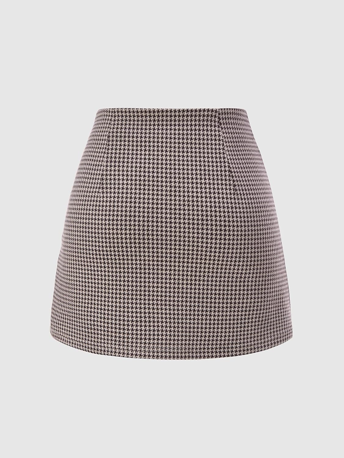 Women's Houndstooth Wrap Mini Skirt Vintage High Waisted Button A Line Dressy Casual Skirts