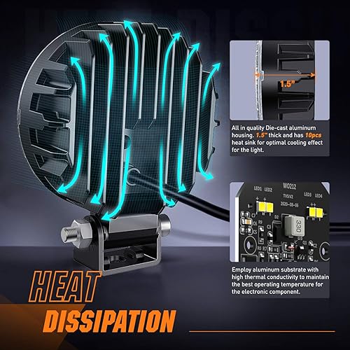 Miniatura 7 de Nilight 2 módulos LED redondos de 3 pulgadas de 1500 lm integrados EMC luz de trabajo ángulo de haz de inundación de 90 para luces todoterreno, luz