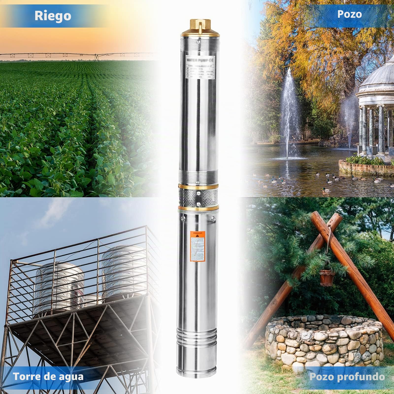 ACXIN Bomba de agua sumergible pozo 100 cm – Bomba para pozos profundos profundos, Bomba Sumergible de 92 mm de diámetro, (0,75 kW/4.000 l/h)