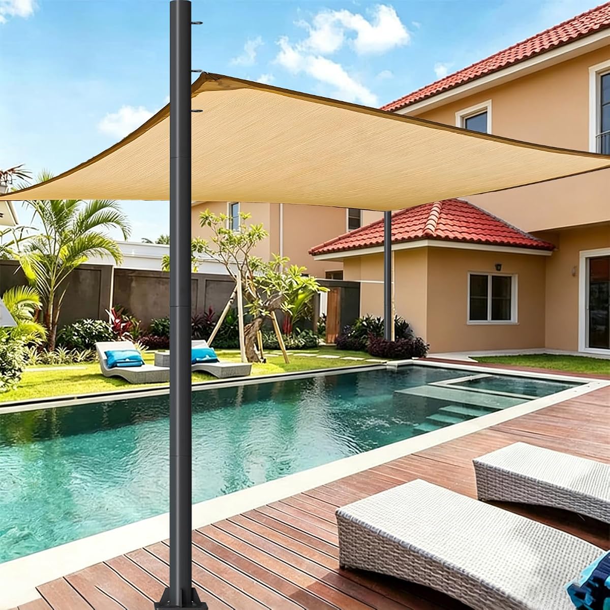 12FT Sun Shade Sail Pole, 3" Diameter Heavy Duty Metal Pole with Hammer-fit Sleeve Connection, 2.2mm Thick Wall for Patio, Lawn, Deck, Hard Ground or Soil - 1 Pole