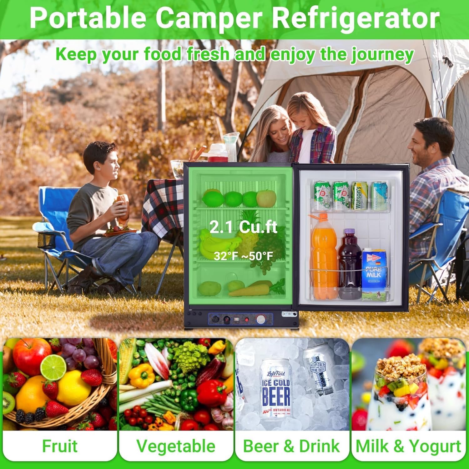 Smad Propane Refrigerator, RV Refrigerator 3 Way Power LPG/110V/12V, RV Propane Refrigerator 2.1 Cu.ft, Propane Fridge Off Grid Freezerless for Camper, Semi Truck, Campervan, Travel