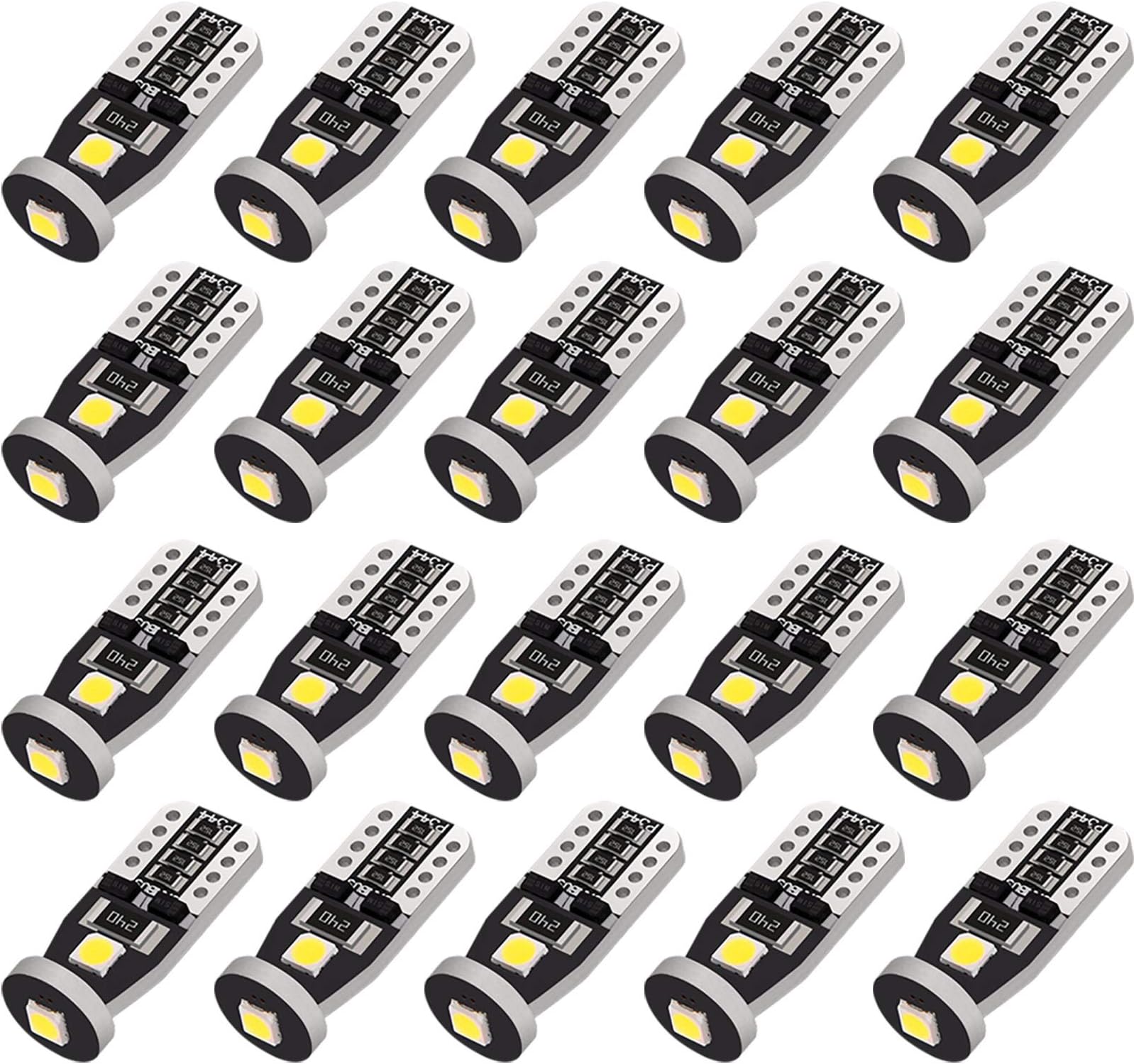 20PCS T10 194 168 2825 W5W 3SMD LED Bulbs, White 6000k Super Bright 3030 Chipsets Used for Dome Light, Map Light, Door Courtesy Light, License Plate Light, Trunk Light