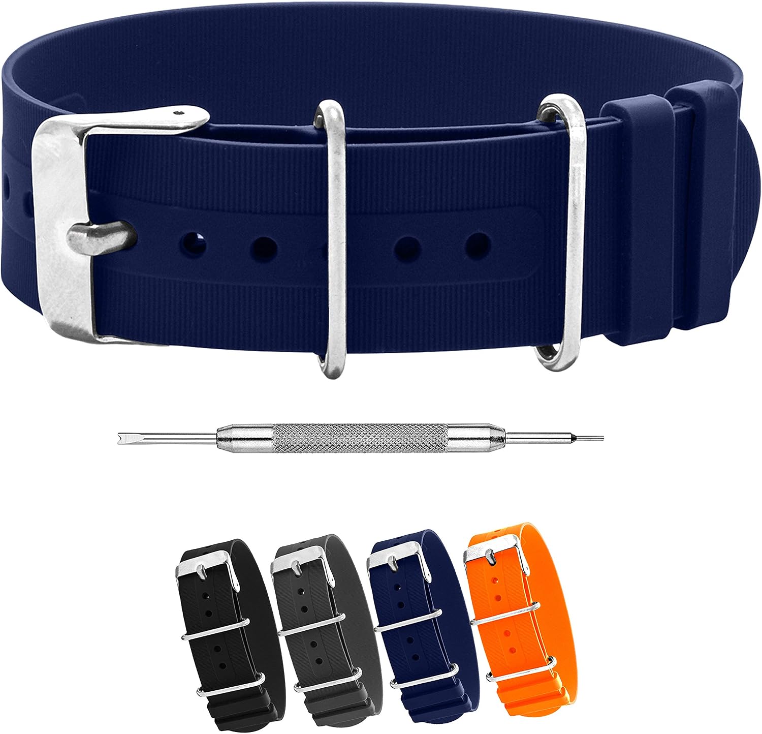 Benchmark Basics Silicone Watch Band - Single Pass Rubber Strap - 18mm, 20mm & 22mm - 4 Colors