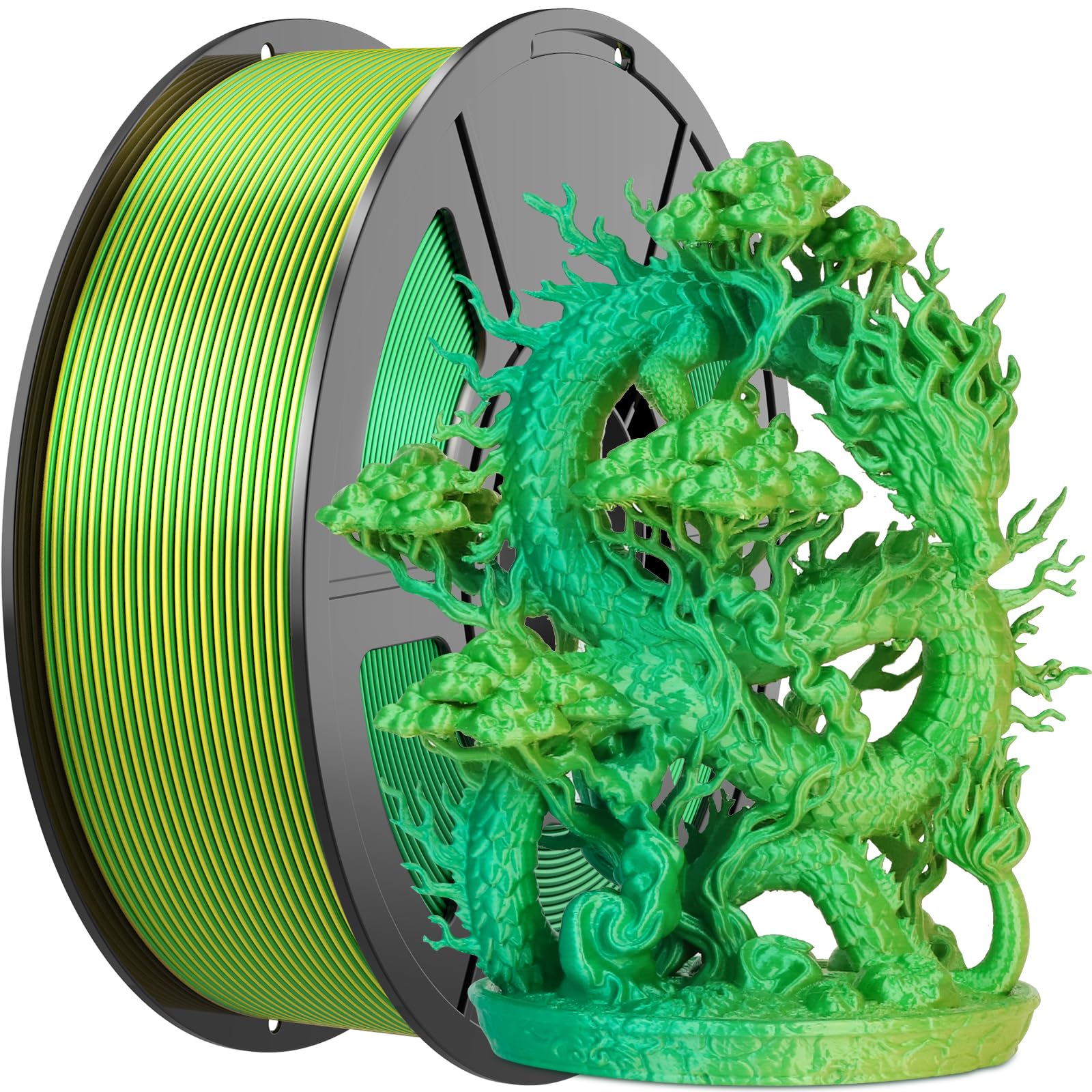 Gelb Grün Doppelfarben Silk Pla Filament 1.75mm, +/- 0.03mm 3D Drucker Filament 1kg(2.2lbs), Härter und Stärker 3D Druckmaterialien für 3D-Drucker