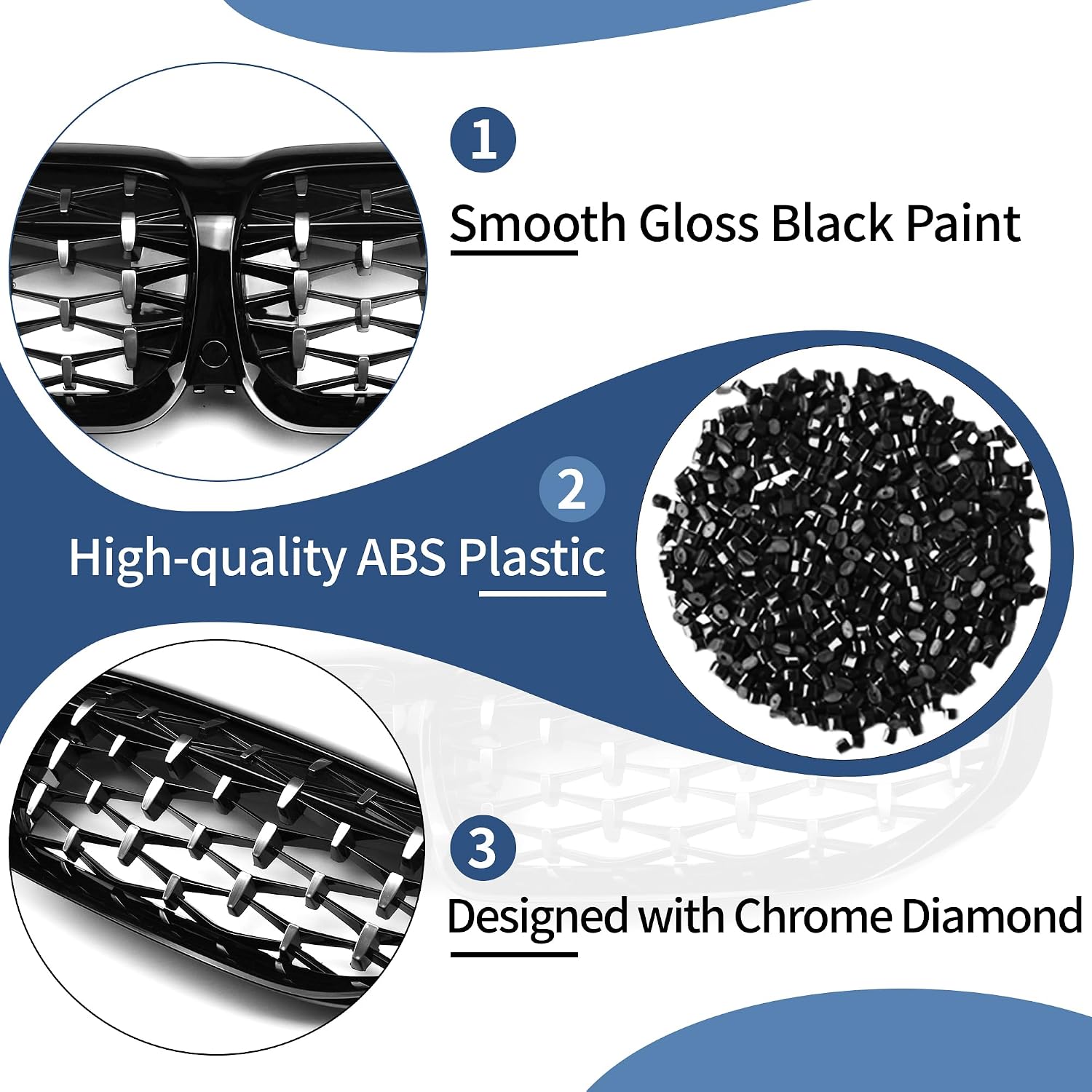 G20 Grille, Black Front Kidney Grille Grill Compatible with BMW 2019-2022 3 Series G20 316i 318i 320i 328i 330i 335i 340i, Chrome Diamond