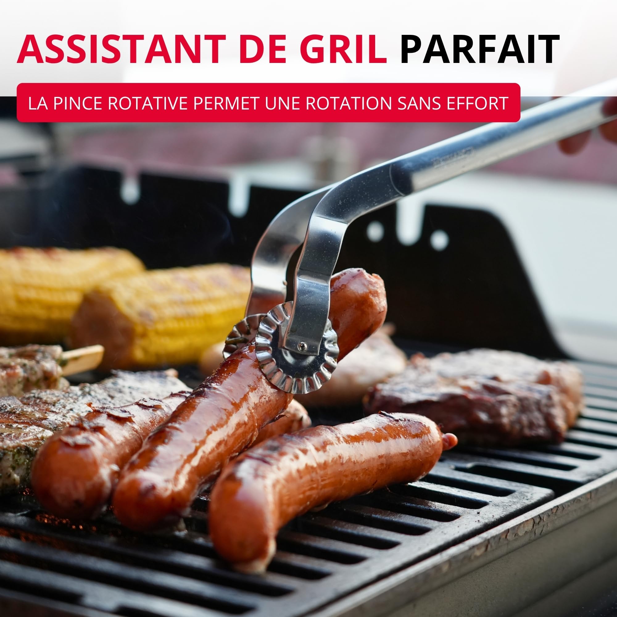 Westmark Pince à Barbecue Twistmaster, 1 Pièce – Pince à Saucisses avec Pince Rotative – Pince à Viande Robuste en Acier Inoxydable pour Grill, Barbecue et Cuisine, 35.3 Cm