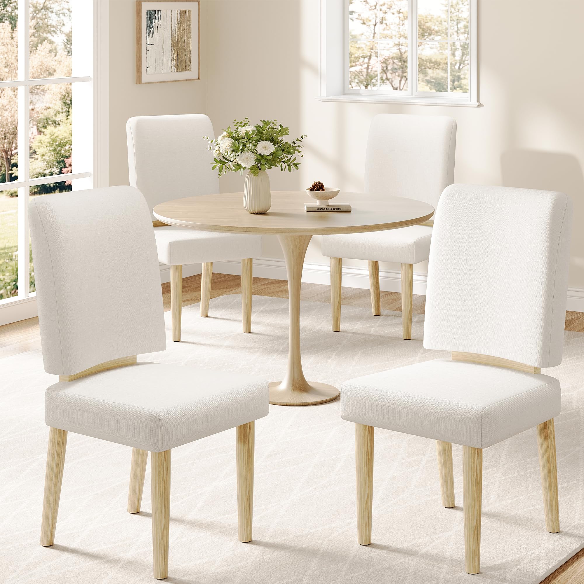 View 1 of ***MISSING PARTS***Jocoevol Dining Chairs Set of 4 - White Upholstered with Oak Legs