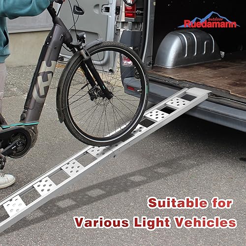 Miniatura 7 de Ruedamann 1 rampa plegable de aluminio para motocicleta, de 6 pies, capacidad de 440 libras, rampa portátil de 8 pulgadas de ancho para carga de