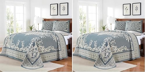 Vista 15 de Superior Cotton Blend 3-Piece Bedspread Set, Oversized Bedspread, 2 Matching Pillow Shams, Light Weight Blanket, Jacquard Traditional Medallion Taupe