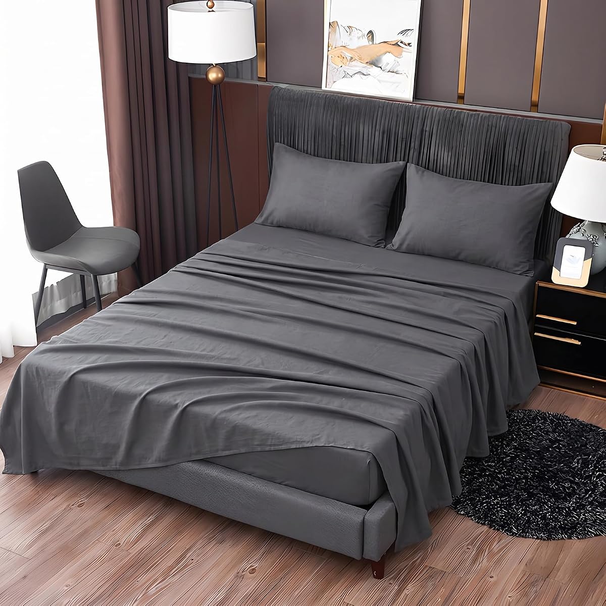 Queen Size 4 Piece Sheet Set - Cooling Breathable Bed Sheets - Extra Soft Deep Pocket & Wrinkle Free - Hotel Luxury Microfiber Sheets for Women & Men - Lightweight Bedroom Guest Room Essentials