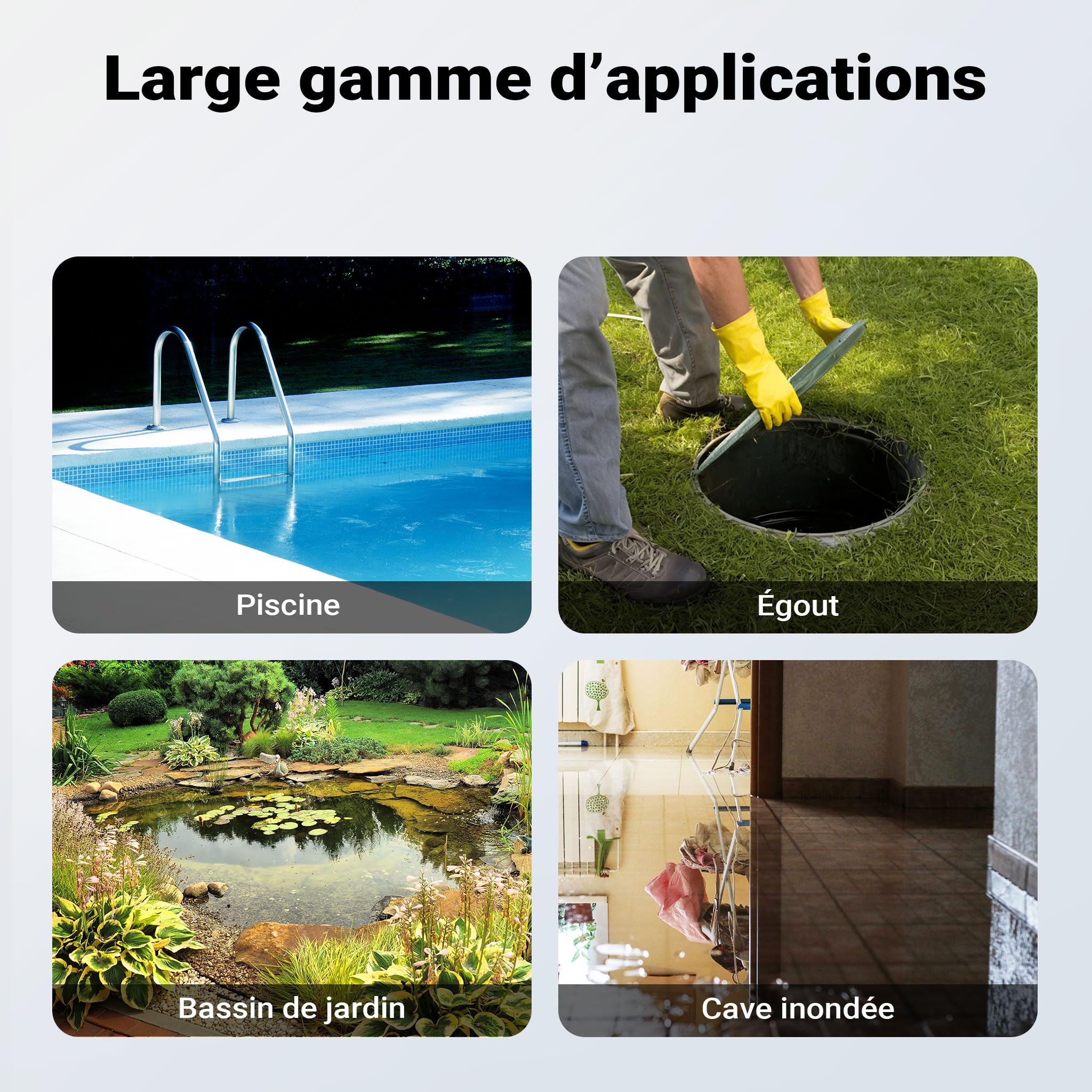 Wiltec Pompe à eau immergée à aspiration plate 400 W – Jusqu’à 1 mm – 7000 l/h – Refoulement max. 7 m, profondeur max. 7 m – Capteur de niveau d’eau – Pompe submersible Eau propre