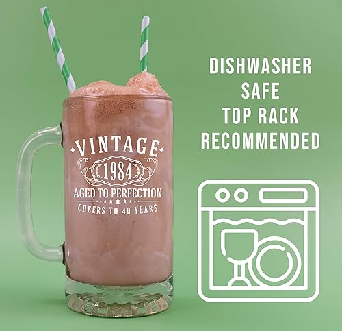 Miniatura 3 de Taza de cerveza de vidrio con estampado blanco vintage de 1984 de 16 onzas, regalos de feliz cumpleaños 40 para hombres y mujeres, saludos a los 40