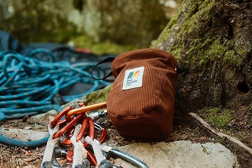 Miniatura 3 de Bolsa de tiza de pana vintage para escalada en roca, cubo de tiza Boulder con cinturón y bolsillo con cremallera - Equipo de escalada en roca