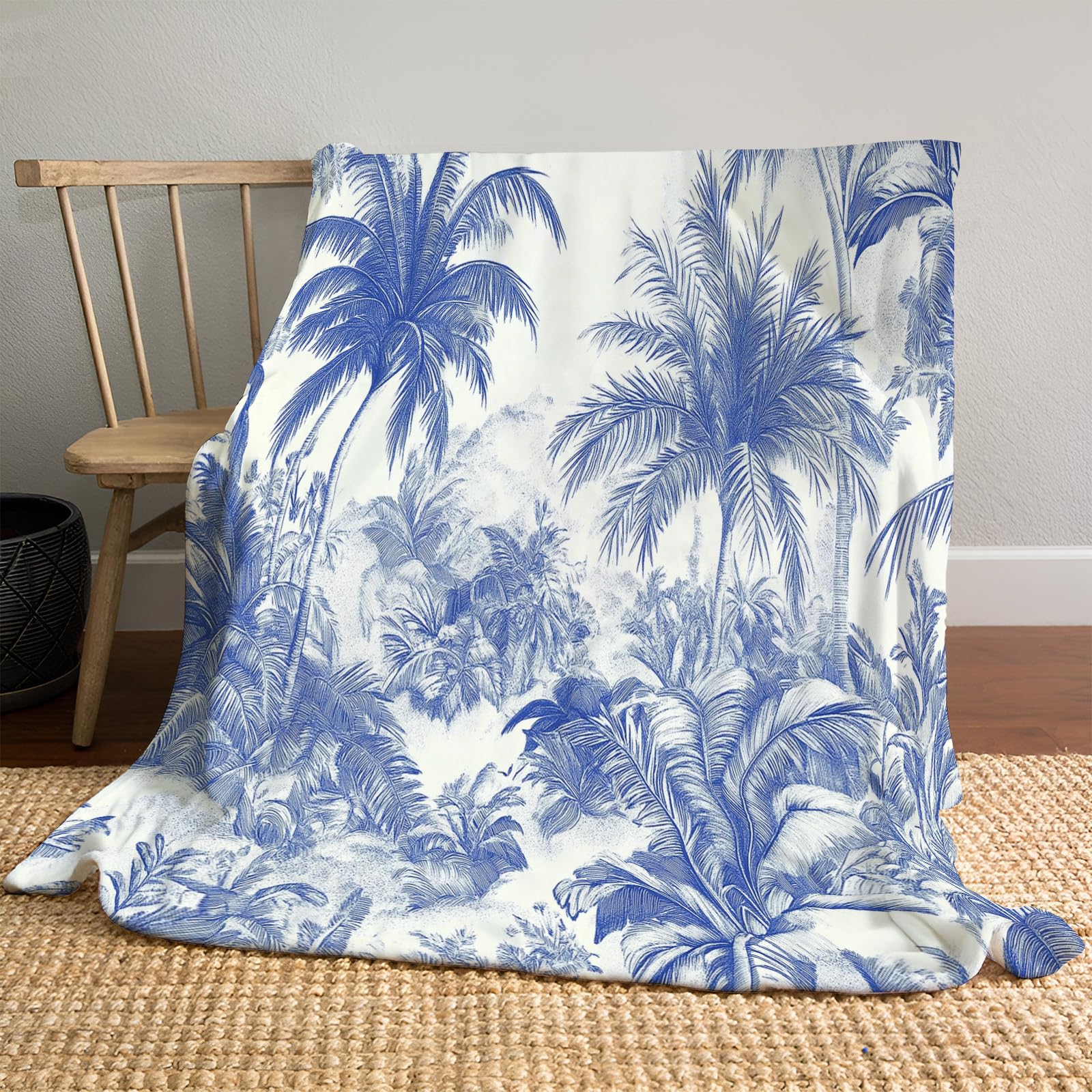 Couverture douce beige anti-froid en polaire motif jungle pour canapé et lit
