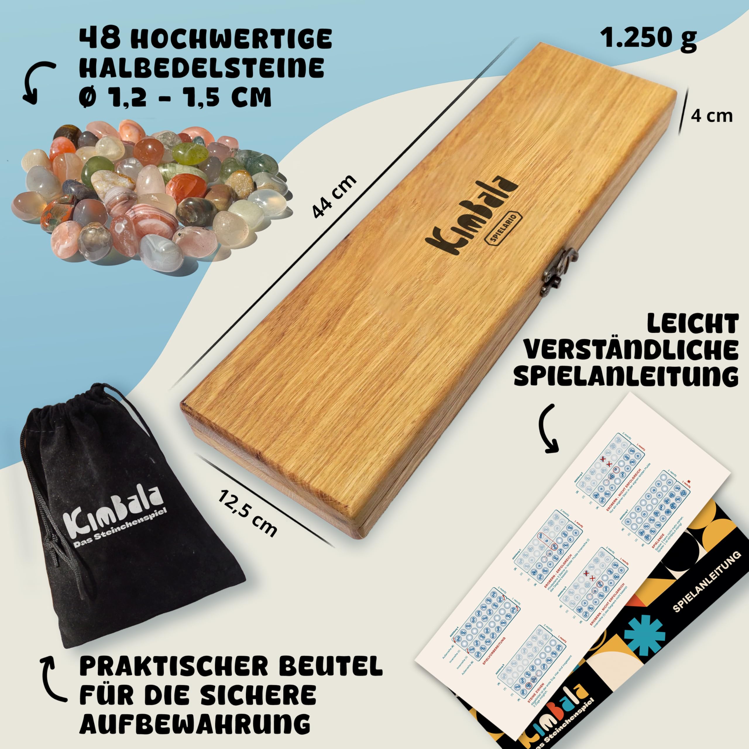 Kimbala Mancala Kalaha Strategiespiel aus Holz für Kinder und Erwachsene inkl. Beutel