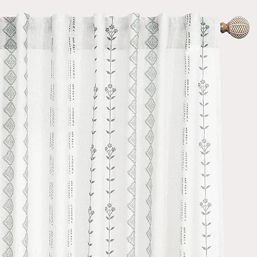Miniatura 22 de Cortinas de lino semitraslúcidas para sala de estar de 84 pulgadas de largo, cortinas bohemias de estilo bohemio para ventana de dormitorio, Crema y