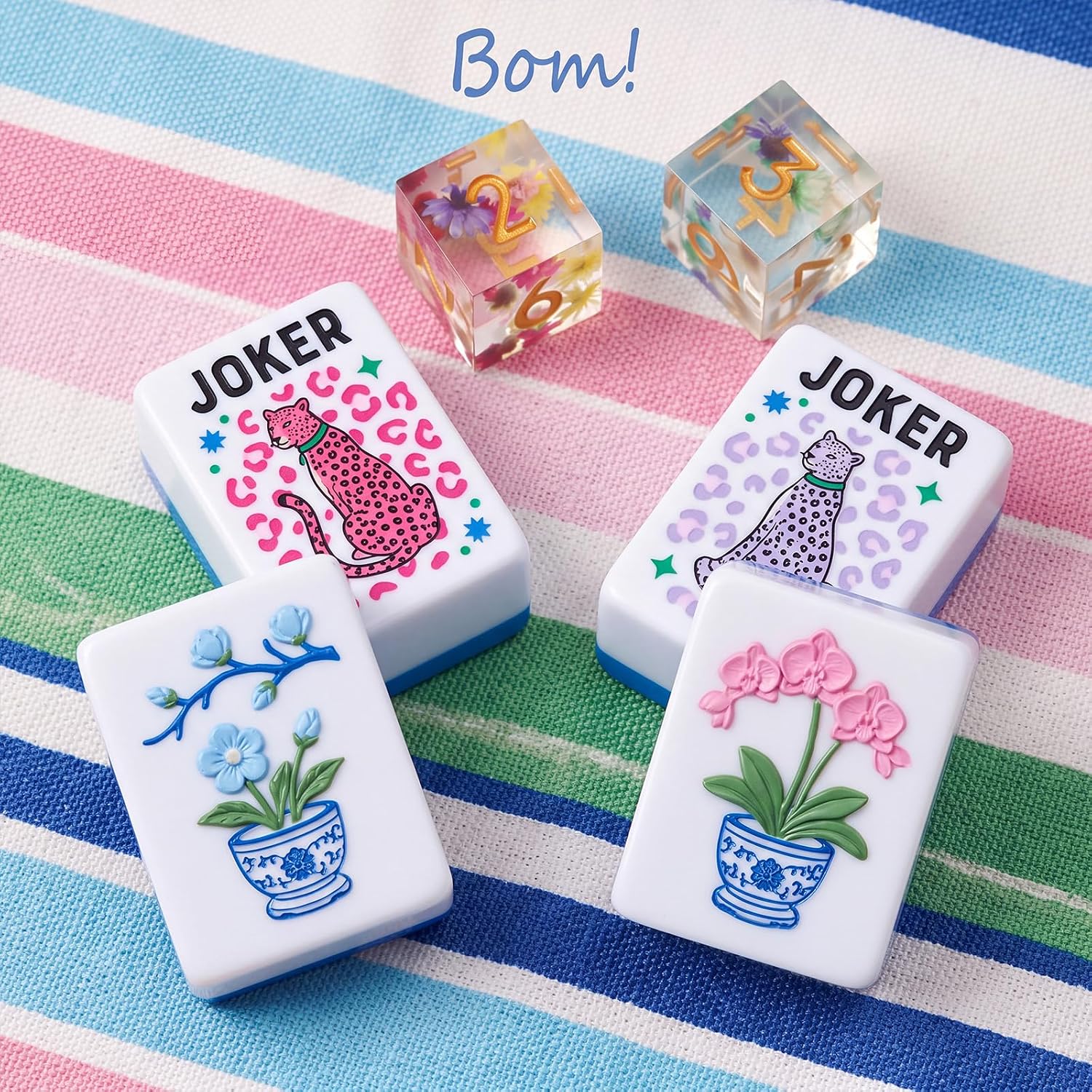 3 Pcs Mahjong Dice Set with Storage Pouch, Flower, Resin image 5