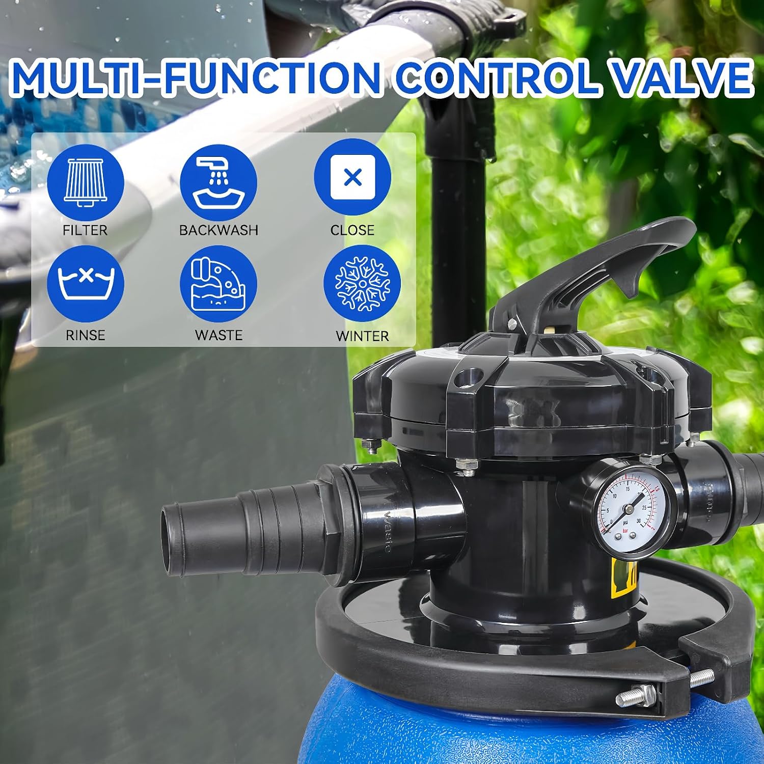 10in Sand Filter Pump for Above Ground Pool with 400g Cotton Balls, 2641GPH, 0.35 HP Pump System for Pools Up to 11835 GAL, 250W Sand Filter with 6-Way Multi-Port Valve, Blue
