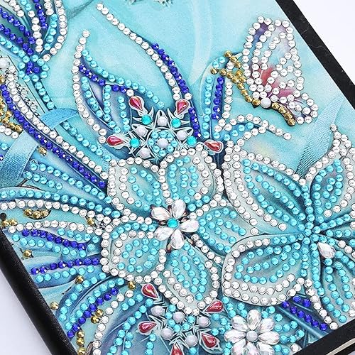 Miniatura 5 de Cuaderno de pintura de diamante 5D, diseño de mariposas de flores azules, kits de diamantes con forma especial, cubierta de cuero, cuaderno de