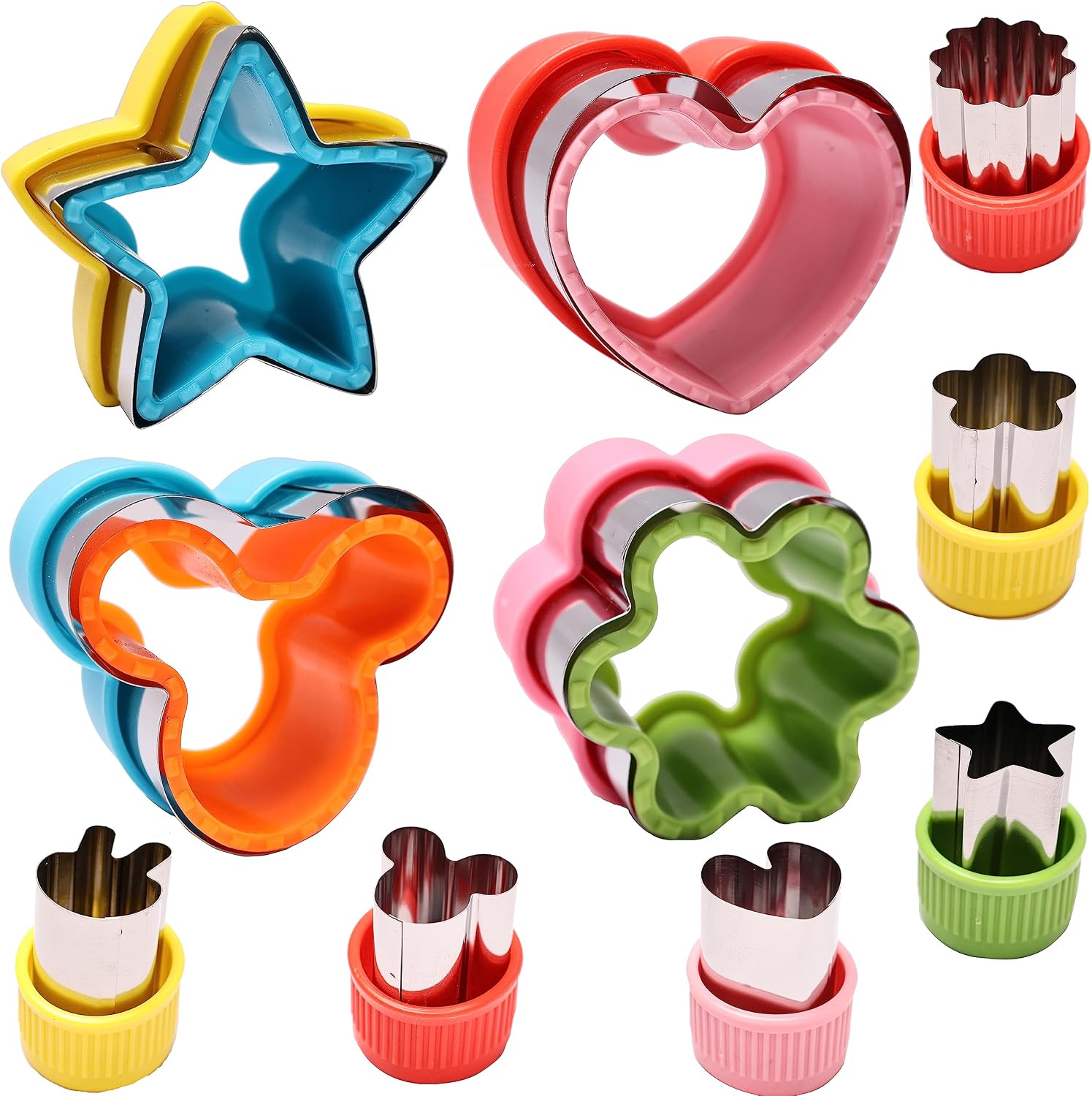 Sandwich Cutters and Sealers, Heart & Star & Flower & Mouse head Shapes Bread Sandwich Decruster Pancake Maker DIY Cookie Cutters for Kids Bento -PLUS 6 Mini Vegetable & Fruit Stamp