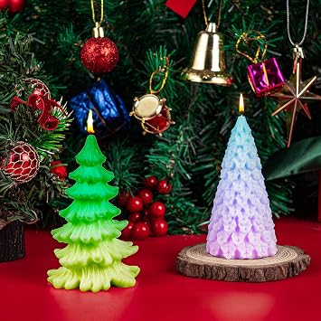 3D Christmas Tree Candle Mold, 2 Pcs Silicone Mold for Candle Making, Xmas Handmade Candle Making Mould, DIY Craft Resin Mold for Fondant Cake, Aromatherapy Candle, Chocolate, Soap, Candy