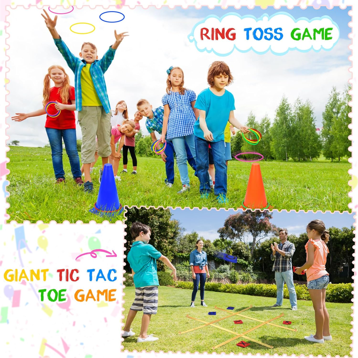 91Pcs Carnival Outdoor Games Potato Sack Race Bags for Adult and Kids Tug of War Rope Egg Spoon Bean Bags Ring Toss 3 Legged Relay Race Giant Tic Tac Toe Game Outdoor for Field Day Game Birthday Party