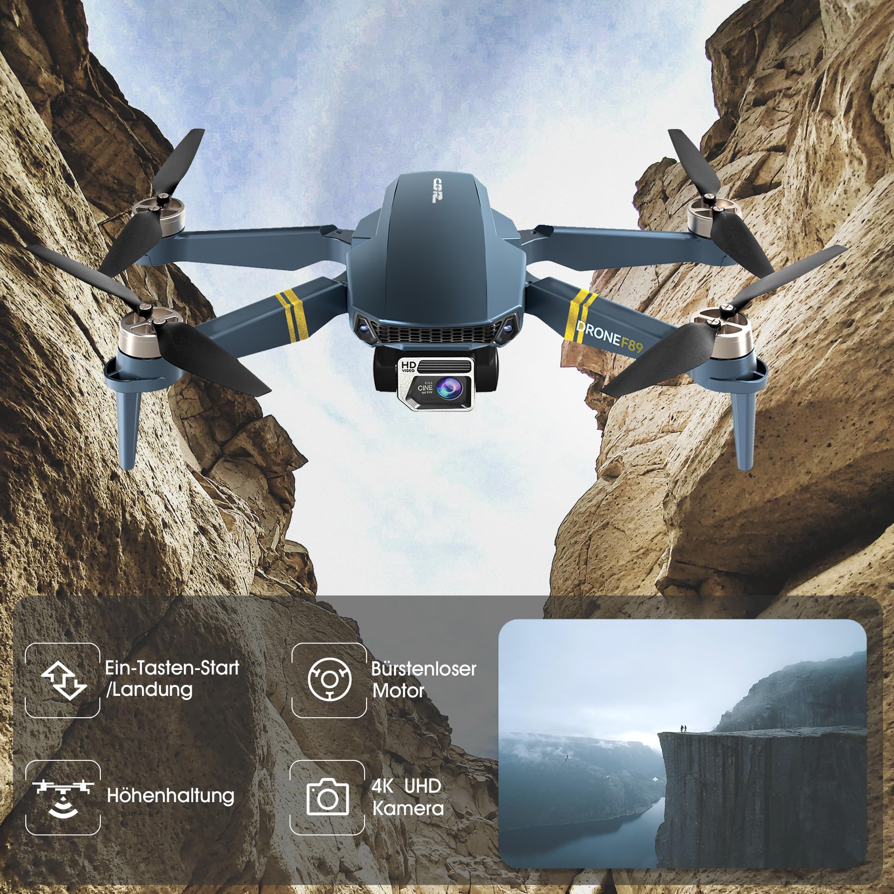 Drohne mit Kamera 4K 800 Meter Reichweite 84 Minuten Flugzeit WiFi FPV faltbarer Quadrocopter bürstenloser Motor Auto-Hover Auto-Follow 3 Akkus